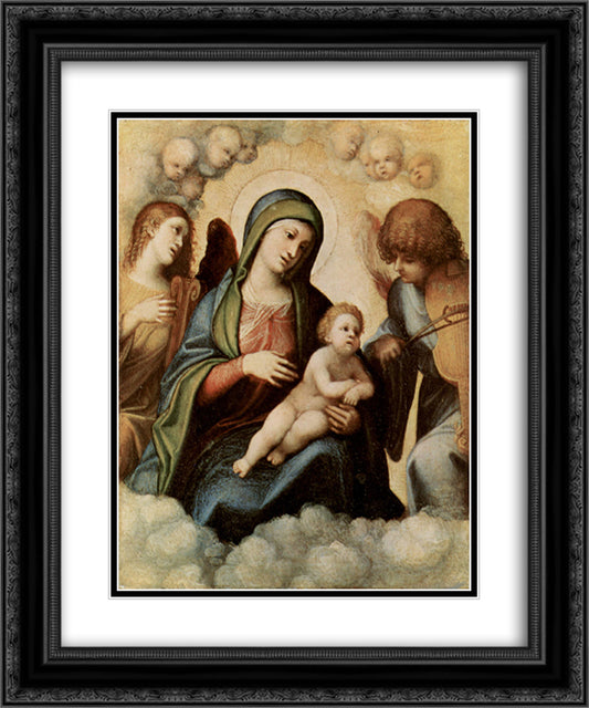 Madonna and Child with Angels 20x24 Black Ornate Wood Framed Art Print Poster with Double Matting by Correggio