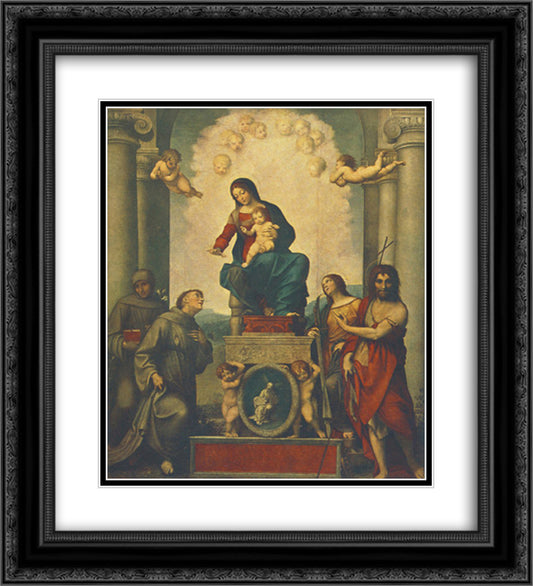 Madonna and Child with Saint Francis 20x22 Black Ornate Wood Framed Art Print Poster with Double Matting by Correggio