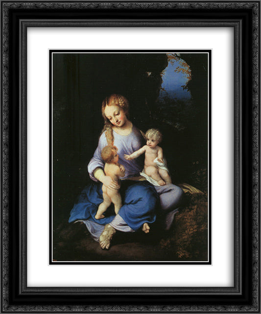 Madonna and Child with the Young Saint John 20x24 Black Ornate Wood Framed Art Print Poster with Double Matting by Correggio