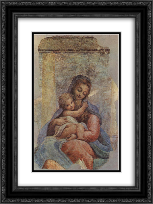 Madonna della Scala 18x24 Black Ornate Wood Framed Art Print Poster with Double Matting by Correggio