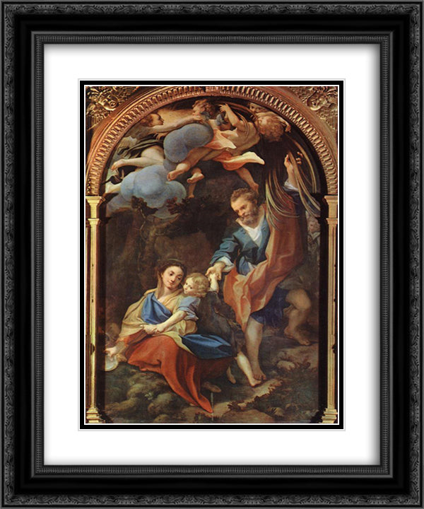 Madonna della Scodella 20x24 Black Ornate Wood Framed Art Print Poster with Double Matting by Correggio