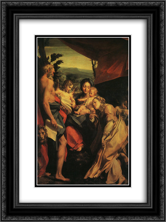 Madonna with St. Jerome (The Day) 18x24 Black Ornate Wood Framed Art Print Poster with Double Matting by Correggio