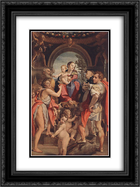 Madonna with St George 18x24 Black Ornate Wood Framed Art Print Poster with Double Matting by Correggio