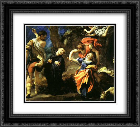 Martyrdom of Four Saints 22x20 Black Ornate Wood Framed Art Print Poster with Double Matting by Correggio