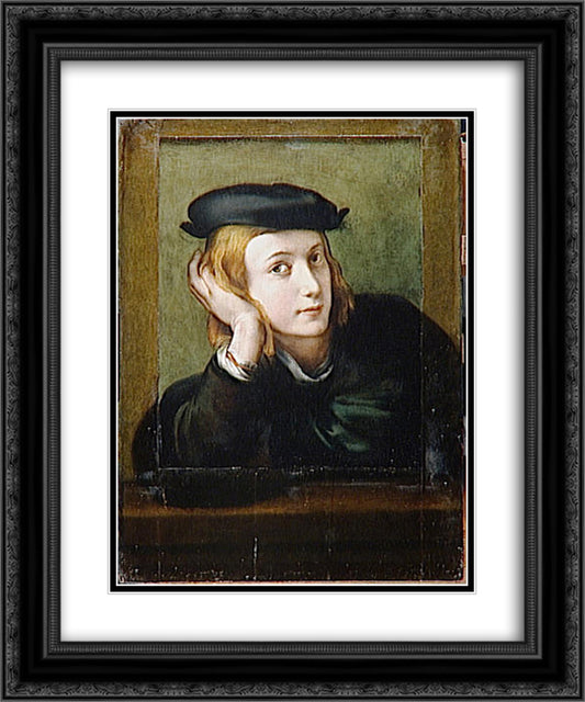 Portrait of a Young Man 20x24 Black Ornate Wood Framed Art Print Poster with Double Matting by Correggio