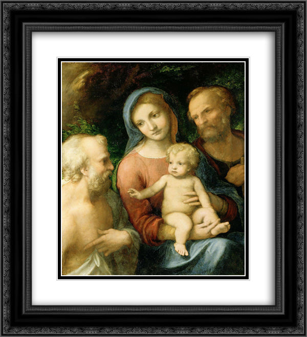 The Holy Family with Saint Jerome 20x22 Black Ornate Wood Framed Art Print Poster with Double Matting by Correggio