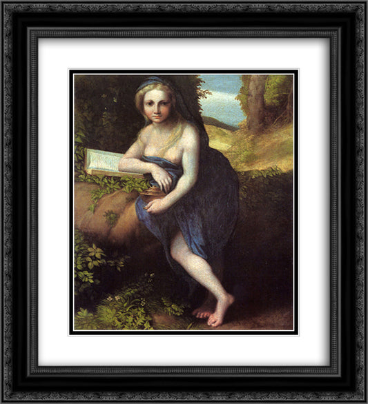 The Magdalene 20x22 Black Ornate Wood Framed Art Print Poster with Double Matting by Correggio