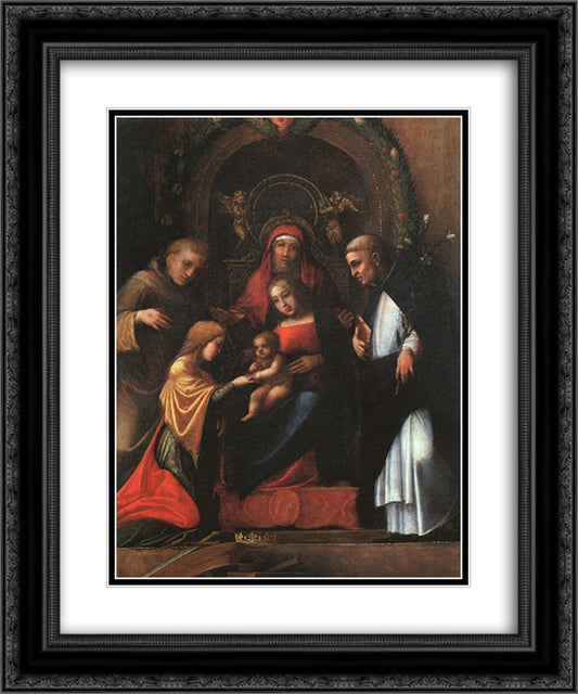 The Mystic Marriage of St. Catherine 20x24 Black Ornate Wood Framed Art Print Poster with Double Matting by Correggio