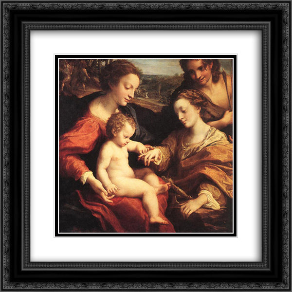 The Mystic Marriage of St. Catherine of Alexandria 20x20 Black Ornate Wood Framed Art Print Poster with Double Matting by Correggio