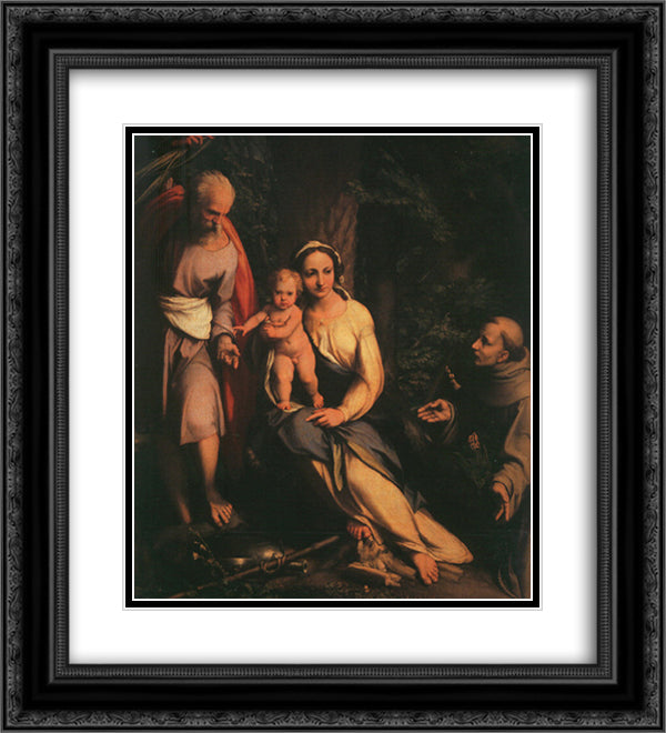 The Rest on the Flight to Egypt with Saint Francis 20x22 Black Ornate Wood Framed Art Print Poster with Double Matting by Correggio