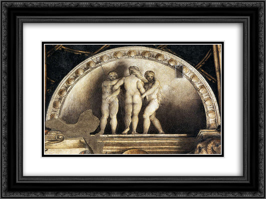 Three Graces 24x18 Black Ornate Wood Framed Art Print Poster with Double Matting by Correggio