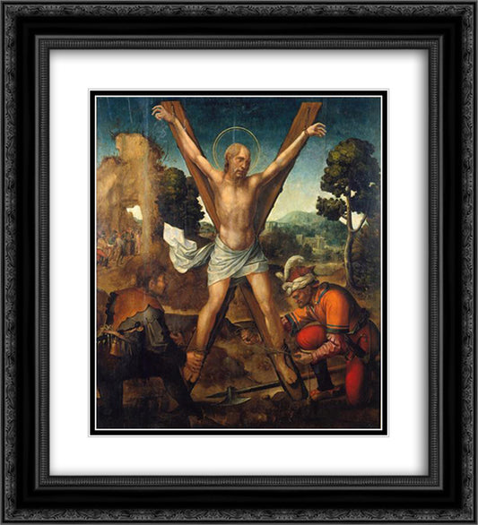 Mart­rio de Santo Andre 20x22 Black Ornate Wood Framed Art Print Poster with Double Matting by Figueiredo, Cristovao de