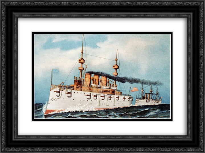 Armoured steel cruiser New York 24x18 Black Ornate Wood Framed Art Print Poster with Double Matting by Currier and Ives