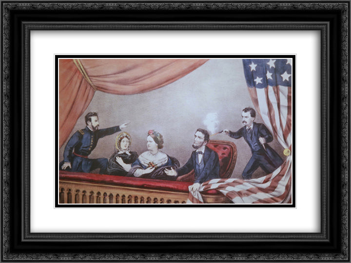 Assassination of Abraham Lincoln 24x18 Black Ornate Wood Framed Art Print Poster with Double Matting by Currier and Ives