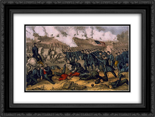 Battle of Fredericksburg 13. Dec 1862 24x18 Black Ornate Wood Framed Art Print Poster with Double Matting by Currier and Ives