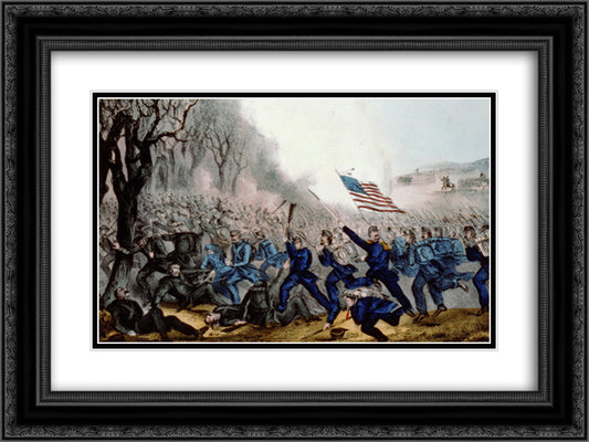 Battle of Mill Spring, Ky. Jan 19th 1862 24x18 Black Ornate Wood Framed Art Print Poster with Double Matting by Currier and Ives