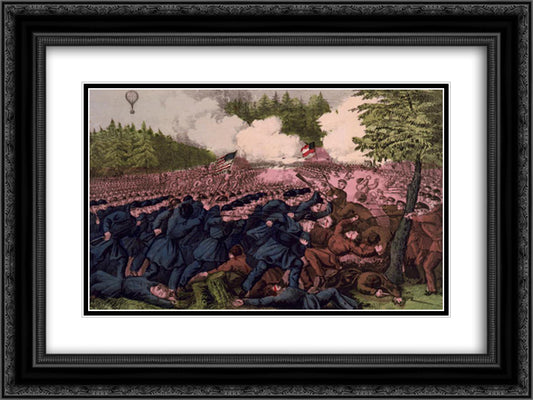 Battle of Seven Pines, Virginia May 31, 1862 24x18 Black Ornate Wood Framed Art Print Poster with Double Matting by Currier and Ives