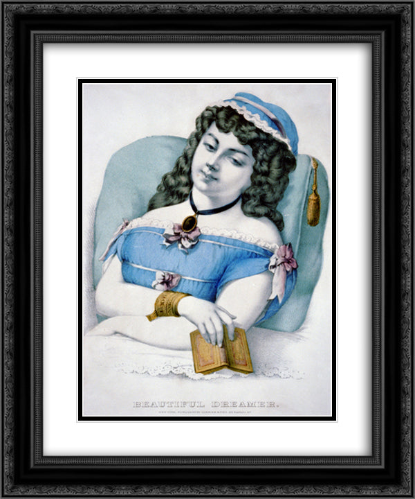 Beautiful dreamer 20x24 Black Ornate Wood Framed Art Print Poster with Double Matting by Currier and Ives