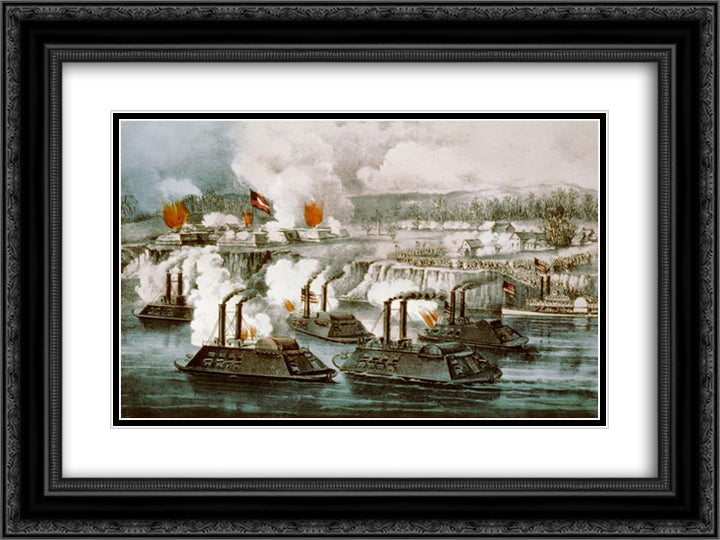 Bombardment and capture of Fort Hindman, Arkansas Post, Ark. Jany 11th 1863 24x18 Black Ornate Wood Framed Art Print Poster with Double Matting by Currier and Ives