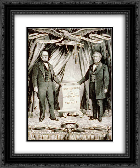 Campaign poster for 1860 U.S. presidential candidate John Bell and his running mate, Edward Everett 20x24 Black Ornate Wood Framed Art Print Poster with Double Matting by Currier and Ives