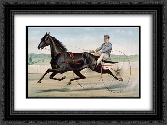 Celebrated trotter Jay Eye See 24x18 Black Ornate Wood Framed Art Print Poster with Double Matting by Currier and Ives