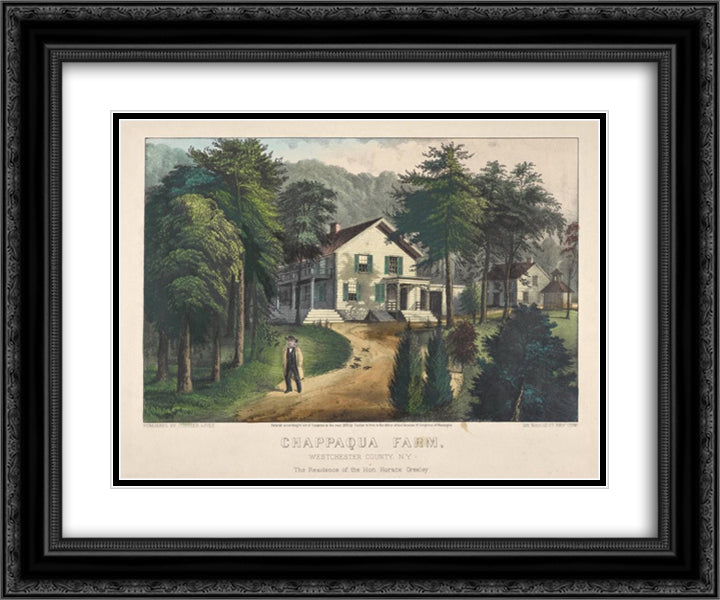 Chappaqua Farm, Westchester County, N.Y., The Residence of Hon. Horace Greeley 24x20 Black Ornate Wood Framed Art Print Poster with Double Matting by Currier and Ives