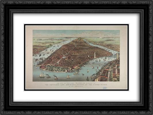 City of New York - Showing the building of the Equitable Life Assurance Society of the United States 24x18 Black Ornate Wood Framed Art Print Poster with Double Matting by Currier and Ives