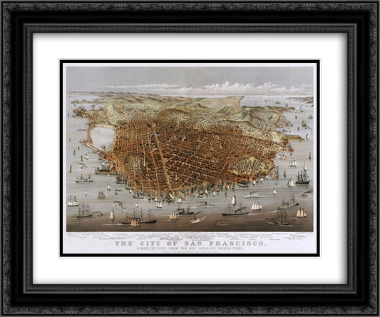 City of San Francisco 24x20 Black Ornate Wood Framed Art Print Poster with Double Matting by Currier and Ives