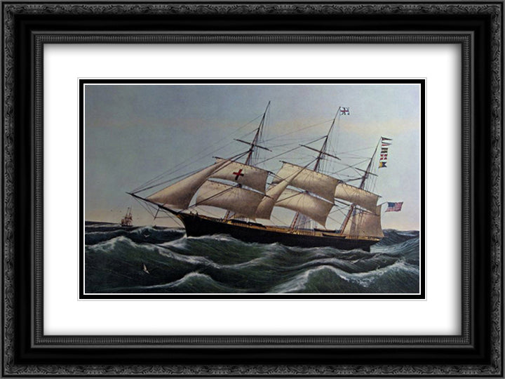 Clipper Ship 'Dreadnought' 24x18 Black Ornate Wood Framed Art Print Poster with Double Matting by Currier and Ives