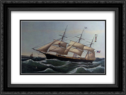 Clipper Ship 'Dreadnought' 24x18 Black Ornate Wood Framed Art Print Poster with Double Matting by Currier and Ives