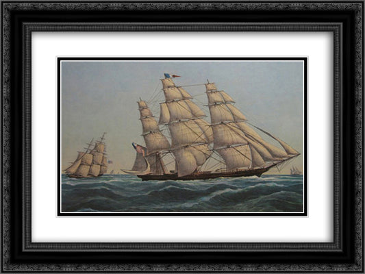 Clipper Ship 'Sweepstakes' 24x18 Black Ornate Wood Framed Art Print Poster with Double Matting by Currier and Ives