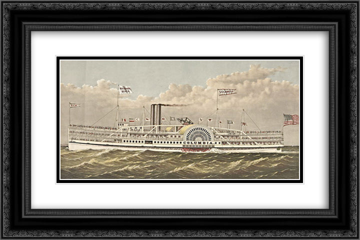 Columbia, New York excursion steamship, built 1877 24x16 Black Ornate Wood Framed Art Print Poster with Double Matting by Currier and Ives