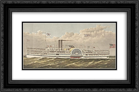 Columbia, New York excursion steamship, built 1877 24x16 Black Ornate Wood Framed Art Print Poster with Double Matting by Currier and Ives