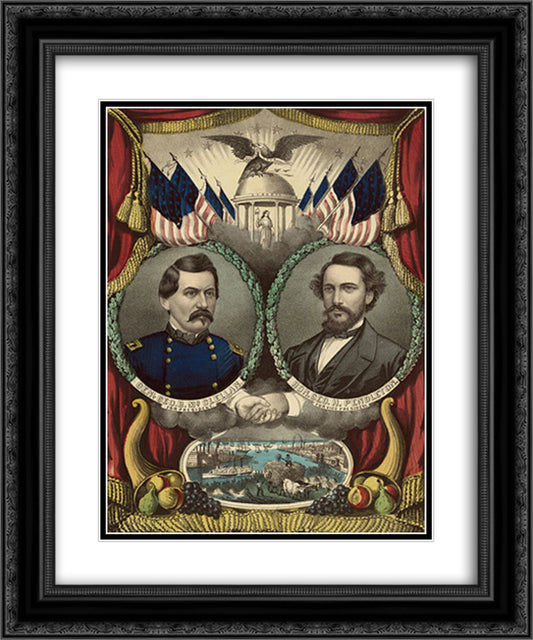 Democratic presidential ticket 20x24 Black Ornate Wood Framed Art Print Poster with Double Matting by Currier and Ives