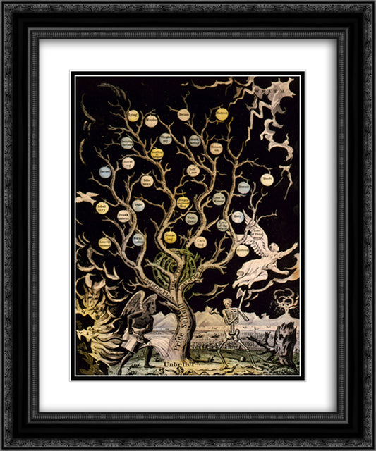 Devil watering tree of sins and skeleton about to chop it down 20x24 Black Ornate Wood Framed Art Print Poster with Double Matting by Currier and Ives