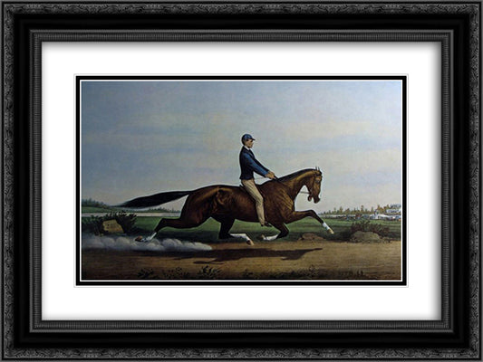 Dexter, 'The King of The Turf' 24x18 Black Ornate Wood Framed Art Print Poster with Double Matting by Currier and Ives