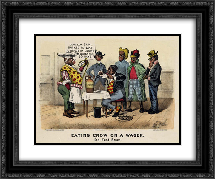 Eating Crow on a Wage 24x20 Black Ornate Wood Framed Art Print Poster with Double Matting by Currier and Ives