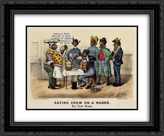 Eating Crow on a Wage 24x20 Black Ornate Wood Framed Art Print Poster with Double Matting by Currier and Ives