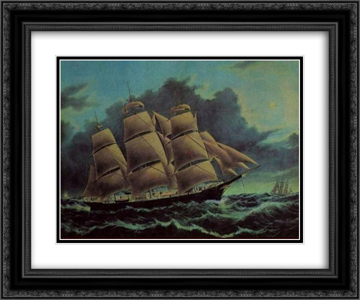 Fast Clipper (Packet) ship, Dreadnought, under Captain Samuel Samuels 24x20 Black Ornate Wood Framed Art Print Poster with Double Matting by Currier and Ives