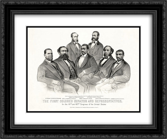 First Colored Senator and Representatives in the 41st and 42nd Congress of the United States 24x20 Black Ornate Wood Framed Art Print Poster with Double Matting by Currier and Ives