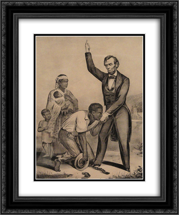 Freedom to the Slaves 20x24 Black Ornate Wood Framed Art Print Poster with Double Matting by Currier and Ives