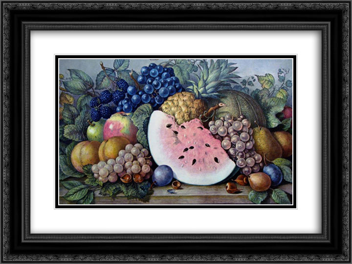 Garden Orchard and Vine 24x18 Black Ornate Wood Framed Art Print Poster with Double Matting by Currier and Ives