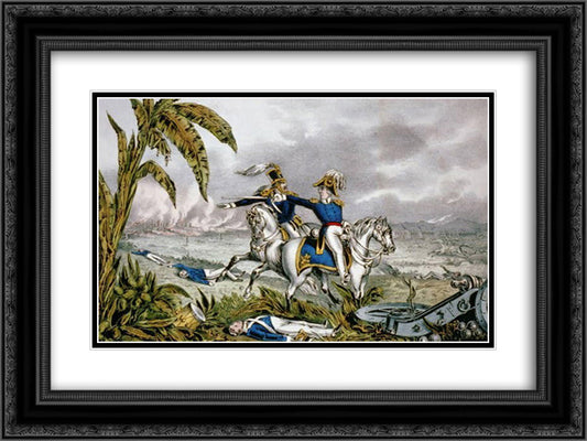 Genl. Taylor at the battle of Resaca de la Palma 24x18 Black Ornate Wood Framed Art Print Poster with Double Matting by Currier and Ives