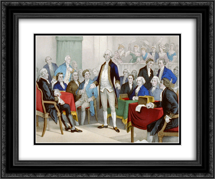 George Washington after his appointment as commander in chief of the Continental Army 24x20 Black Ornate Wood Framed Art Print Poster with Double Matting by Currier and Ives