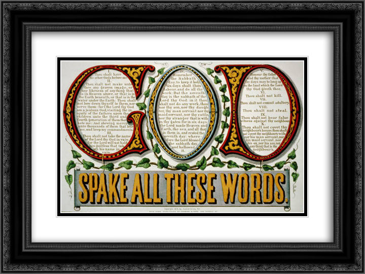 God spake all these words 10 commandments 24x18 Black Ornate Wood Framed Art Print Poster with Double Matting by Currier and Ives