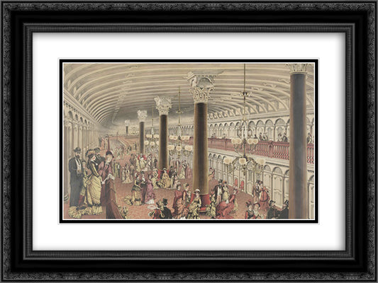 Grand saloon of Hudson River steamboat Drew 24x18 Black Ornate Wood Framed Art Print Poster with Double Matting by Currier and Ives