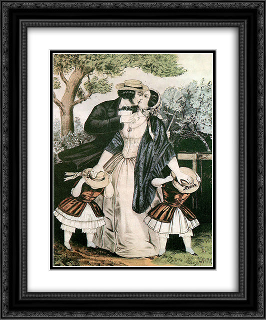 Kiss me quick 20x24 Black Ornate Wood Framed Art Print Poster with Double Matting by Currier and Ives