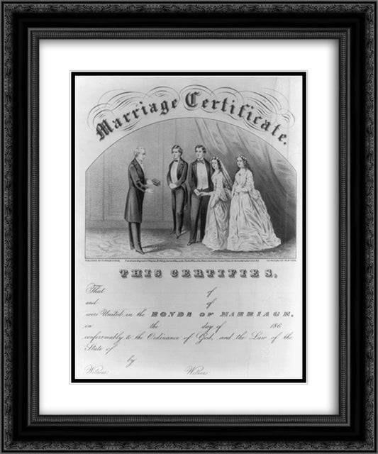 Marriage certificate 20x24 Black Ornate Wood Framed Art Print Poster with Double Matting by Currier and Ives