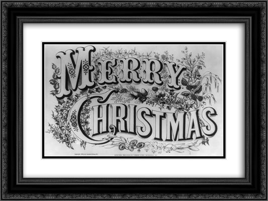 Merry Christmas 24x18 Black Ornate Wood Framed Art Print Poster with Double Matting by Currier and Ives