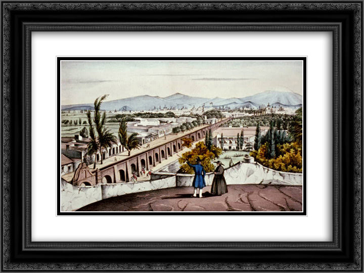 Mexico City from San Cosme 24x18 Black Ornate Wood Framed Art Print Poster with Double Matting by Currier and Ives